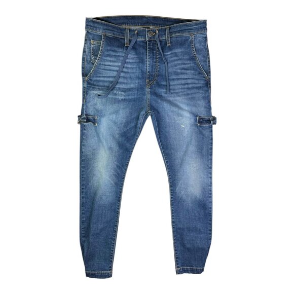 True Religion Size 34 Mick Denim Blue Jeans Snap Cuffs Drawstring Waist - Picture 1 of 12